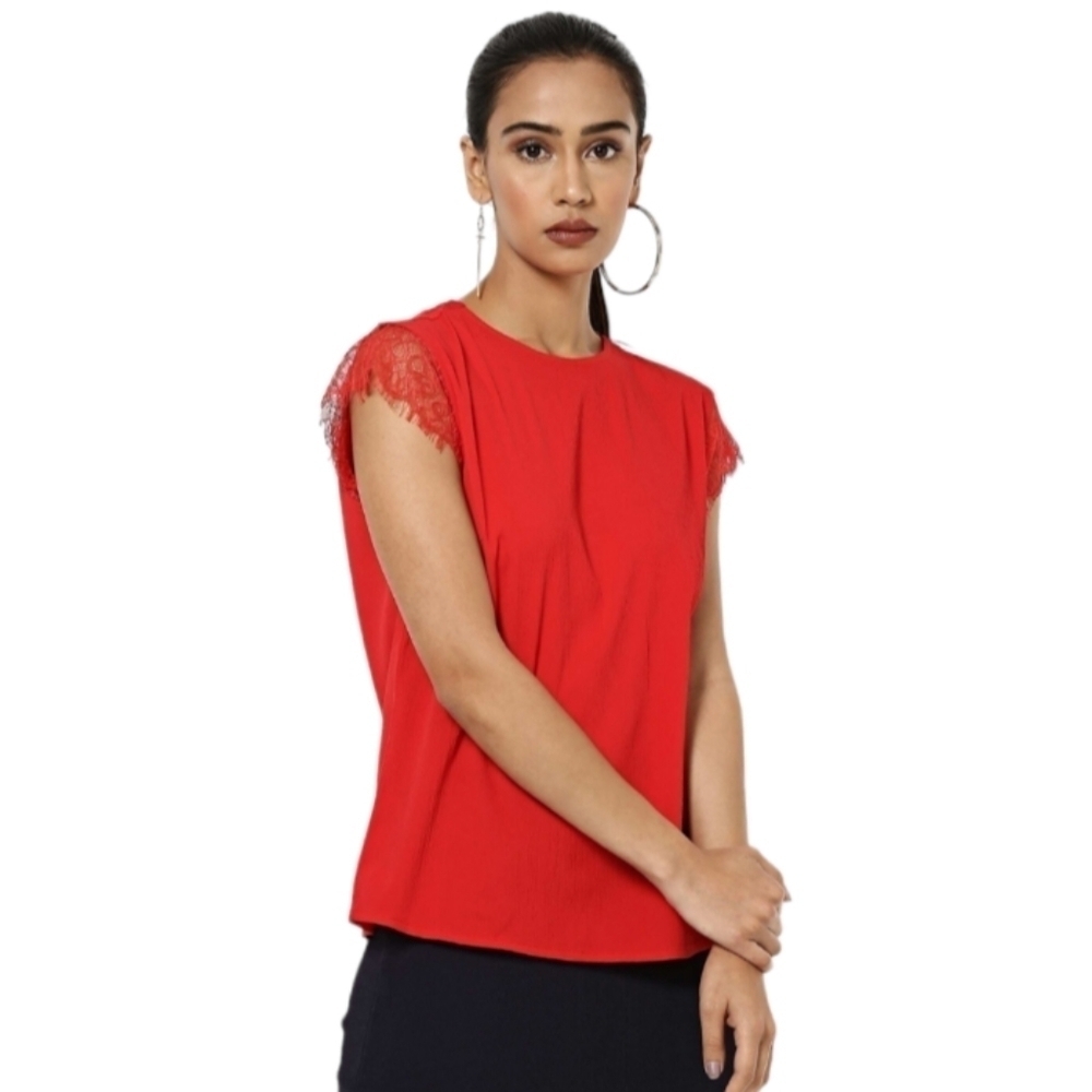 J CREW Red Lace Cap Sleeve Top Shell Blouse Size 6